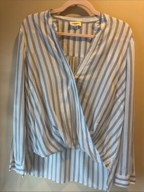 L'AGENCE Kyla Striped Draped Surplice Wrap Blouse Tencel
